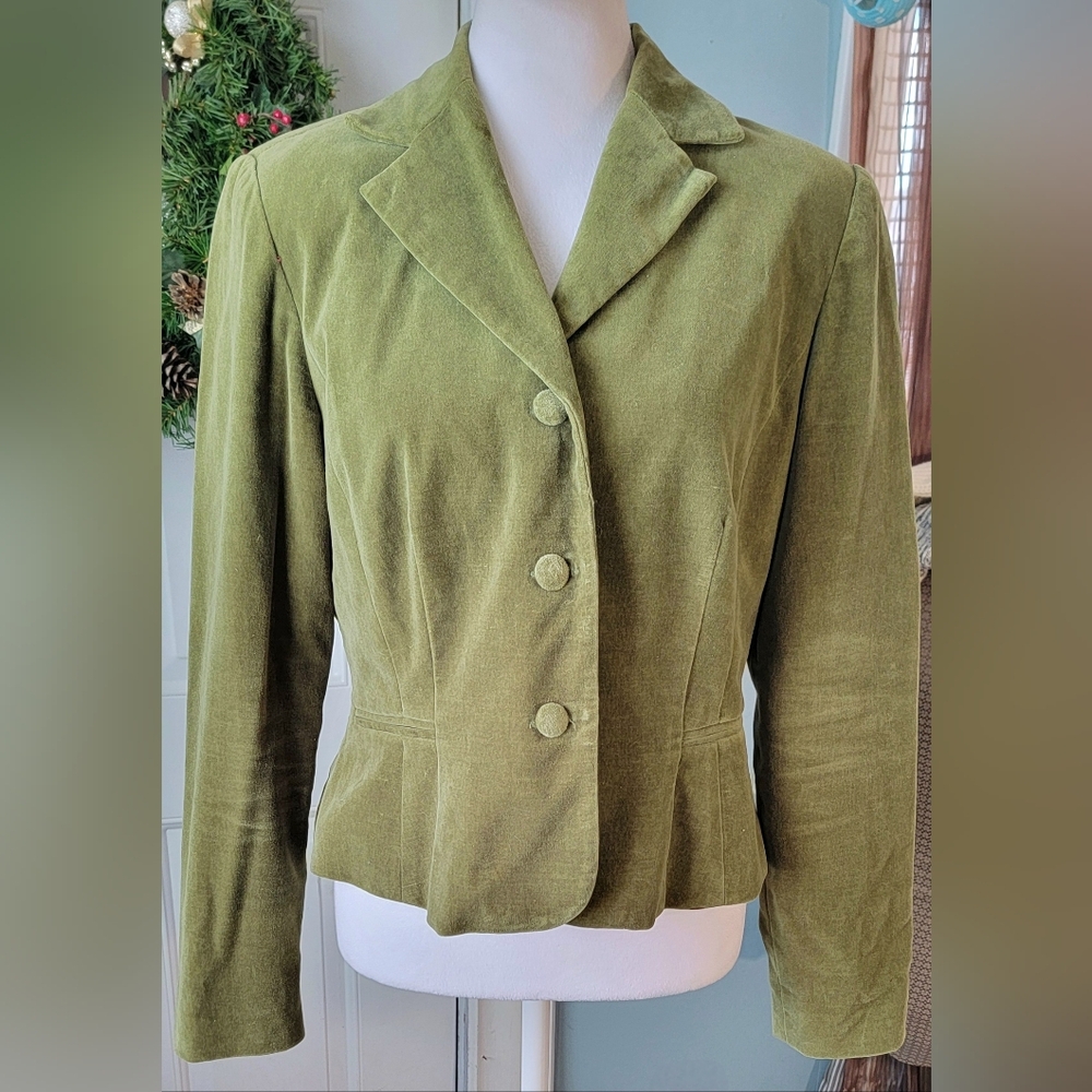 Vintage Gabriella Skye Y2K Style Velvet Structured Fitted Blazer Women's 4 Olive